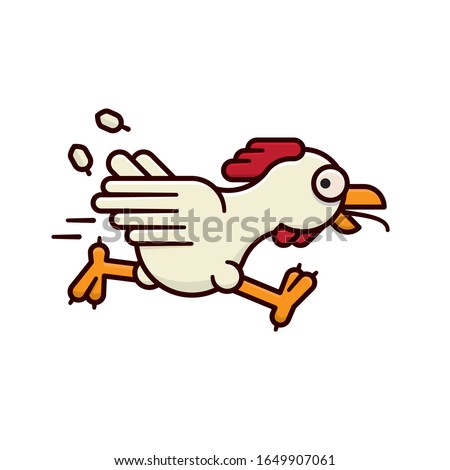 Running chicken vector illustration for Poultry Day on March19th. Isolated fugitive farm animal symbol.