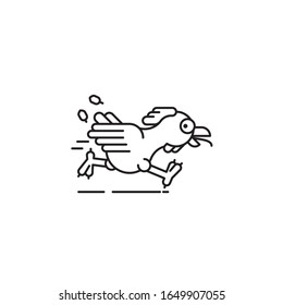 Running chicken vector line icon. Fugitive farm animal outline symbol.