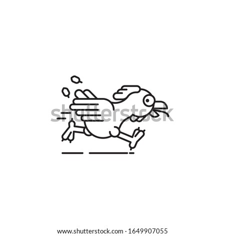Running chicken vector line icon. Fugitive farm animal outline symbol.