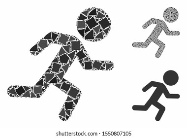 Running child composition of bumpy elements in different sizes and color tints, based on running child icon. Vector inequal elements are combined into collage.