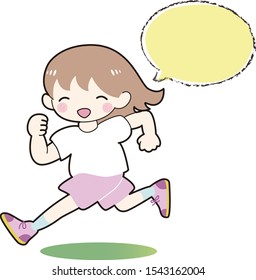 
Running child girl with speech bubble smile smile cheerful light pink