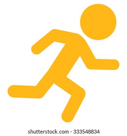 Running Child vector icon. Style is flat symbol, yellow color, rounded angles, white background.