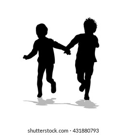 Running children silhouette hands. Vector