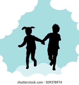 Running children silhouette hands. Vector