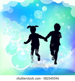 Running Children Silhouette Hands. Vector