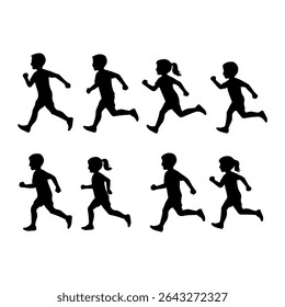 Running children silhouette icon vector flat design on white background