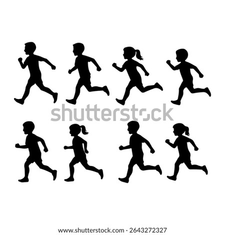 Running children silhouette icon vector flat design on white background