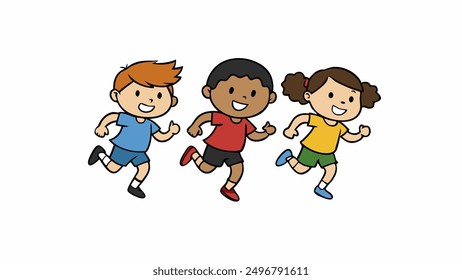 running children vector illustration, group of active kids playing clipart graphic illustration