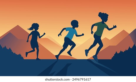 running children vector illustration, group of active kids playing clipart graphic illustration