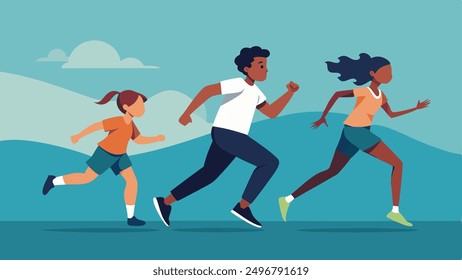 running children vector illustration, group of active kids playing clipart graphic illustration