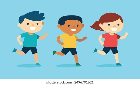 running children vector illustration, group of active kids playing clipart graphic illustration