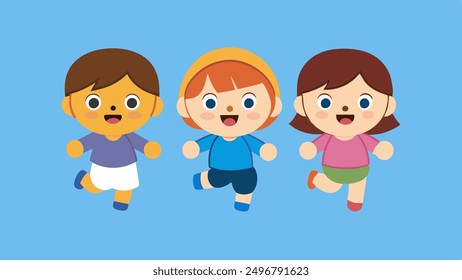 running children vector illustration, group of active kids playing clipart graphic illustration