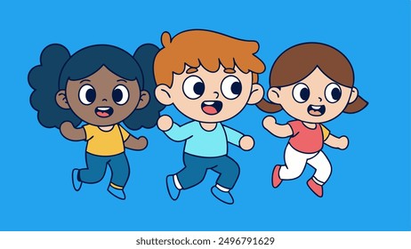 running children vector illustration, group of active kids playing clipart graphic illustration