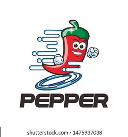 running chili pepper logo character vector