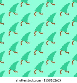 Running Christmas tree pattern seamless. Xmas background. New Year Vector ornament