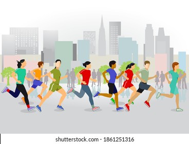 Running in the city  illustration
