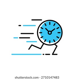 Running clock icon symbolizing speed and deadline pressure on a white background
