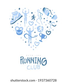 Running Club Banner Template, Sports Event, Marathon, Competition, Championship Invitation, Banner, Poster, Logo Hand Drawn Vector Illustration