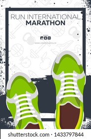 Running Club, City Marathon banner with sneakers