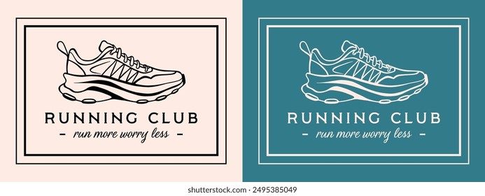 Running club logo label sticker run more worry less. Runner marathoner women sports girls squad group funny quotes elegant minimalist retro aesthetic printable vector for clothing shirt design.