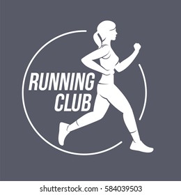 Running club logo templates. Fitness, Aerobic, workout exercise in gym. Sport badges and labels. Black and white logo templates for your design. Vector illustration isolated on color background.