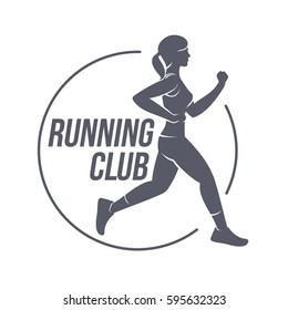 Running club logo templates. Fitness, Aerobic, workout exercise in gym. Sport badges and labels. Black and white logo templates for your design. Vector illustration isolated on white background.