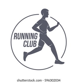 Running club logo templates. Fitness, Aerobic, workout exercise in gym. Sport badges and labels. Black and white logo templates for your design. Vector illustration isolated on white background.