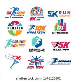 Running club logo templates set, emblems for sport organizations, tournaments and marathons colorful vector Illustrations, Running Idea logo design inspiration