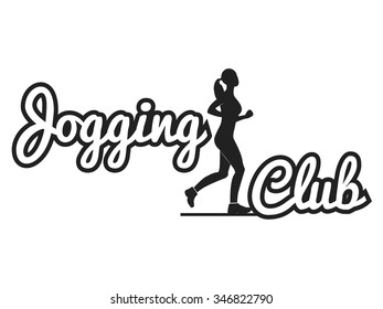 Running club vector label and emblem for prints, projects, advertisements, invitations, cards.  Athletic silhouette, athlete run illustration