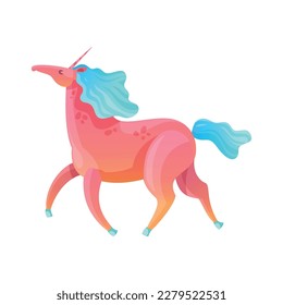 Running colorful fantasy unicorn on white background cartoon vector illustration