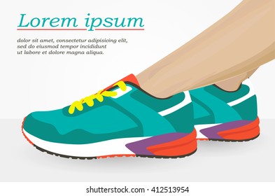 Running colorful pair shoes. Bright Sport sneakers. Vector illustration isolated on white background.