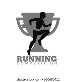 Running competition emblem with cup and human silhouettes