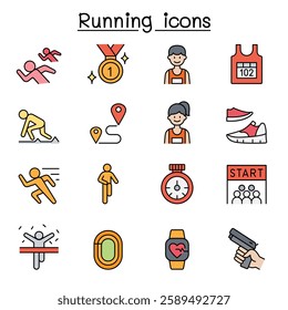 Running competition icon set color line style