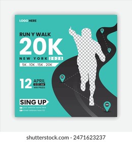running competition and Sport run square social media design.Run fest posters set, colorful design element,