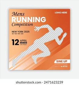 running competition and Sport run square social media design.Run fest posters set, colorful design element,