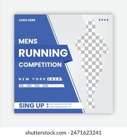 running competition and Sport run square social media design.Run fest posters set, colorful design element,