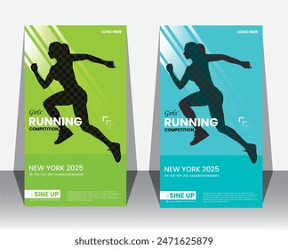 running competition and Sport run square instagram story design .Run fest posters set, colorful design element,