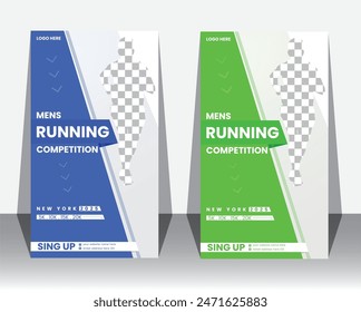 running competition and Sport run square instagram story design .Run fest posters set, colorful design element,