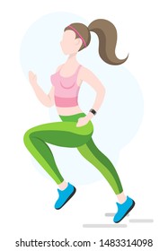 Running confident sporty girl. Cartoon Flat Vector Illustration