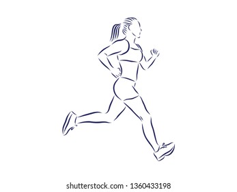 Running, contour vector illustration