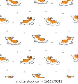 Running corgi dog vector seamless pattern.