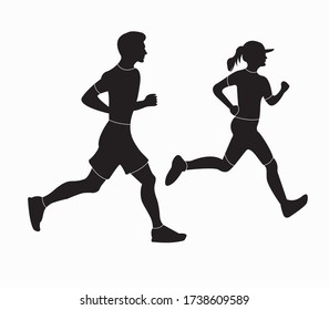 Running Couple Men Women Vector Illustration Stock Vector (Royalty Free ...