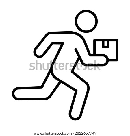 Running courier delivering small parcel package icon with delivery shipping logistics transport