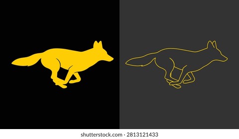 Running coyote silhouette icon set with wildlife silhouette predator creature