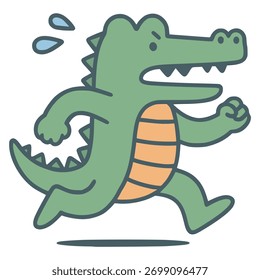 running crocodile sweating flat color vector illustration template design