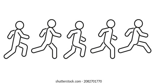 Running crowd people, hurry human, competition, line art. Rush, sports jogging. Hurry up and be on time. Vector illustration