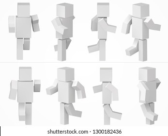 running cubic character. 3d style simple cubic character illustration. same character from eight different viewpoints