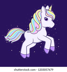Running cute Cartoon Unicorn. Vector illustration