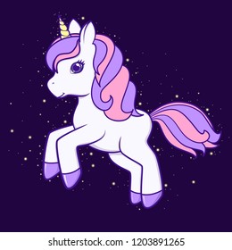 Running cute Cartoon Unicorn. Vector illustration