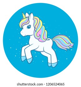Running cute Cartoon Unicorn. Vector illustration
